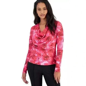 Bar III Women’s‎ Printed Crepe Cowl-neck Top Riley Red Rose Size 0X